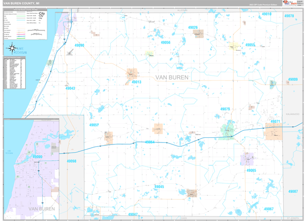 Van Buren County, MI Wall Map Premium Style